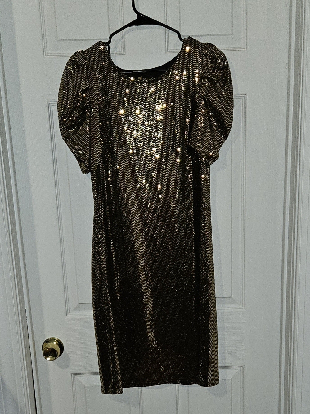 Gold Sequin Puff-Sleeve Midi Dress - Sparkling Women's Party Dress